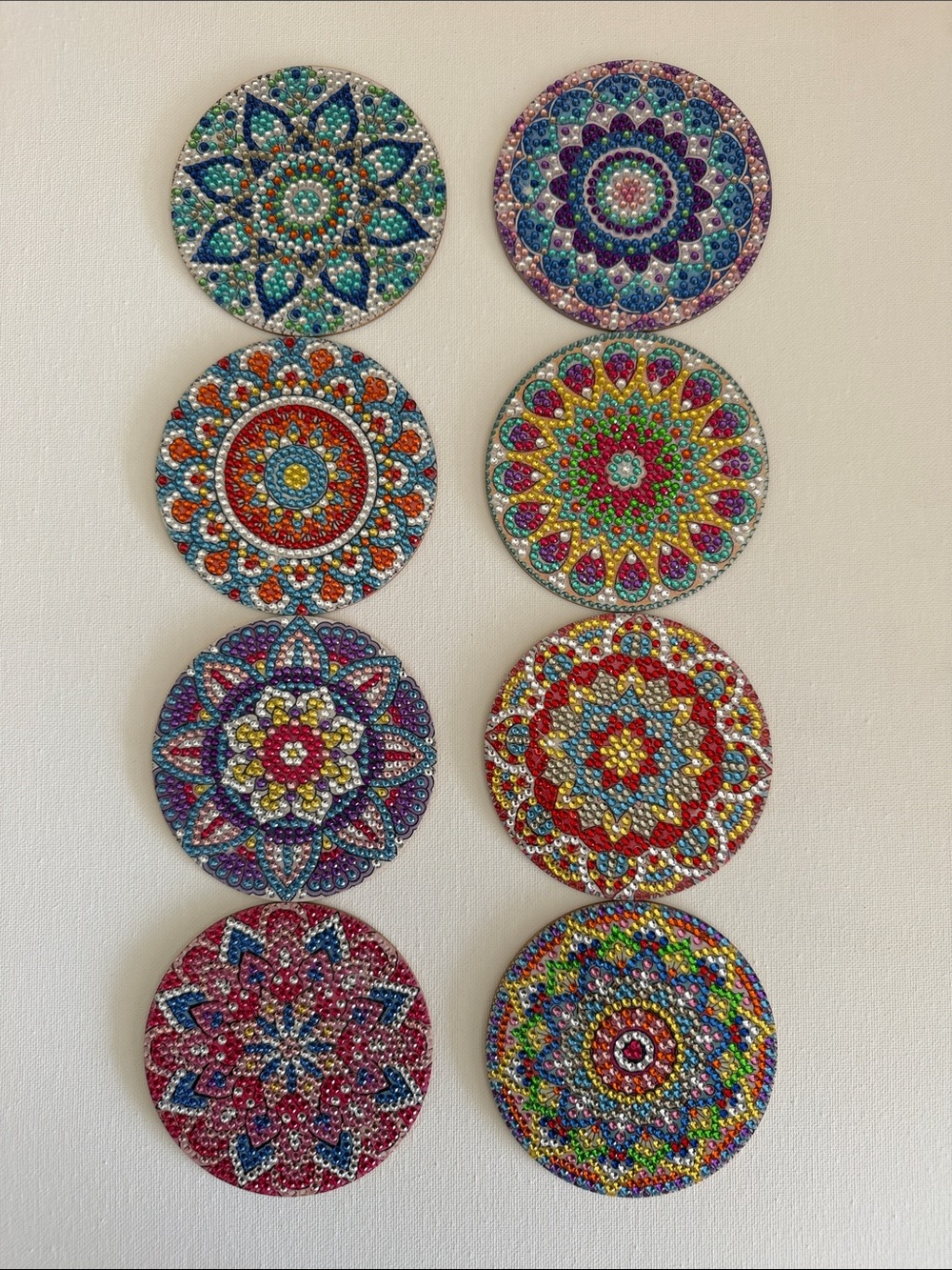 Vibrant Handmade Mandala Coasters Set 8 Piece With Holder